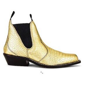 Free People Beau Western Ankle Chelsea Boot Embossed Gold Leather